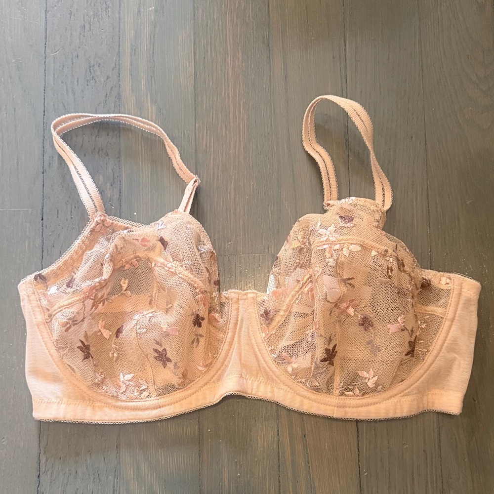 Sheer Embroidered Lace Underwire Bra in Blush
